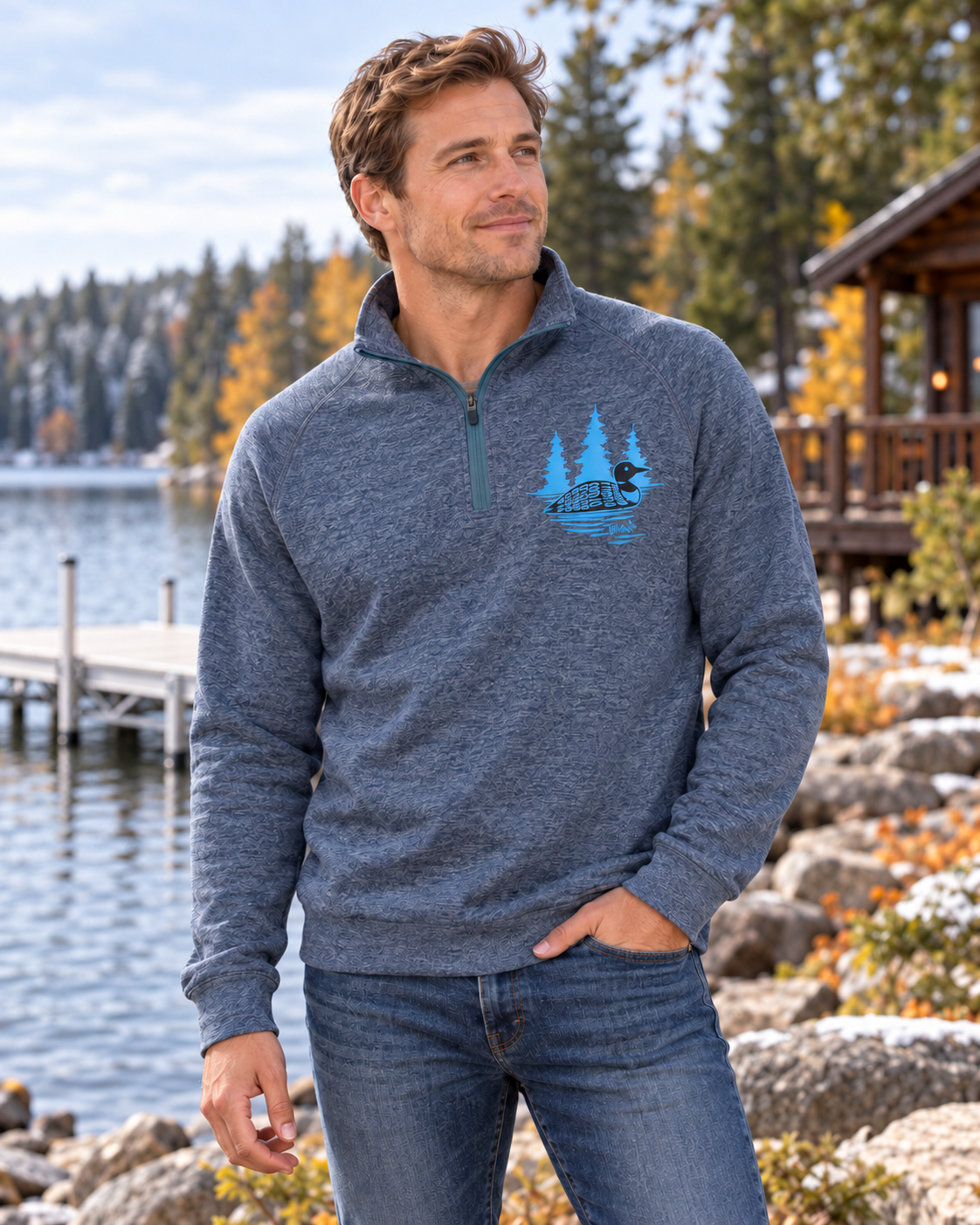Midnight Loon Heather Blue Super Soft Athleisure Quarter Zip Sweatshirt